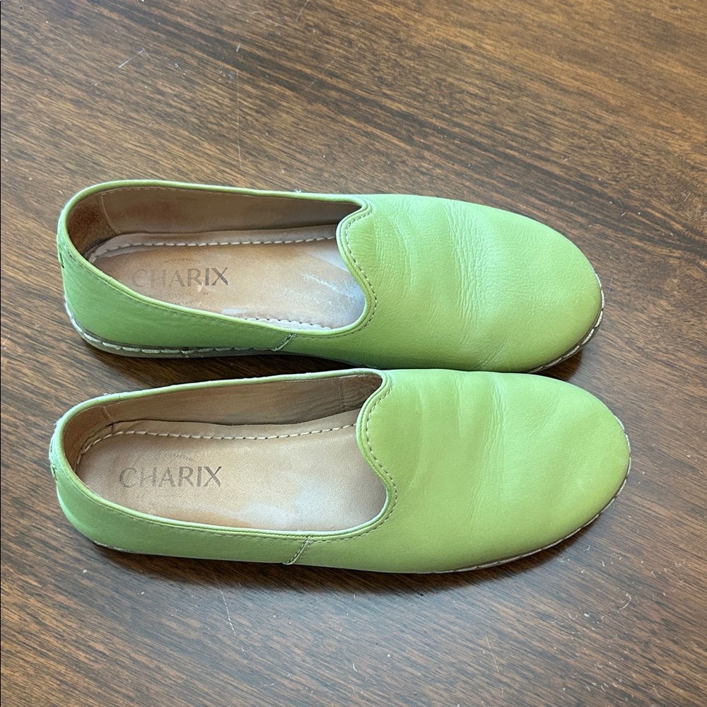 Charix Women's Lime Green Leather Loafers